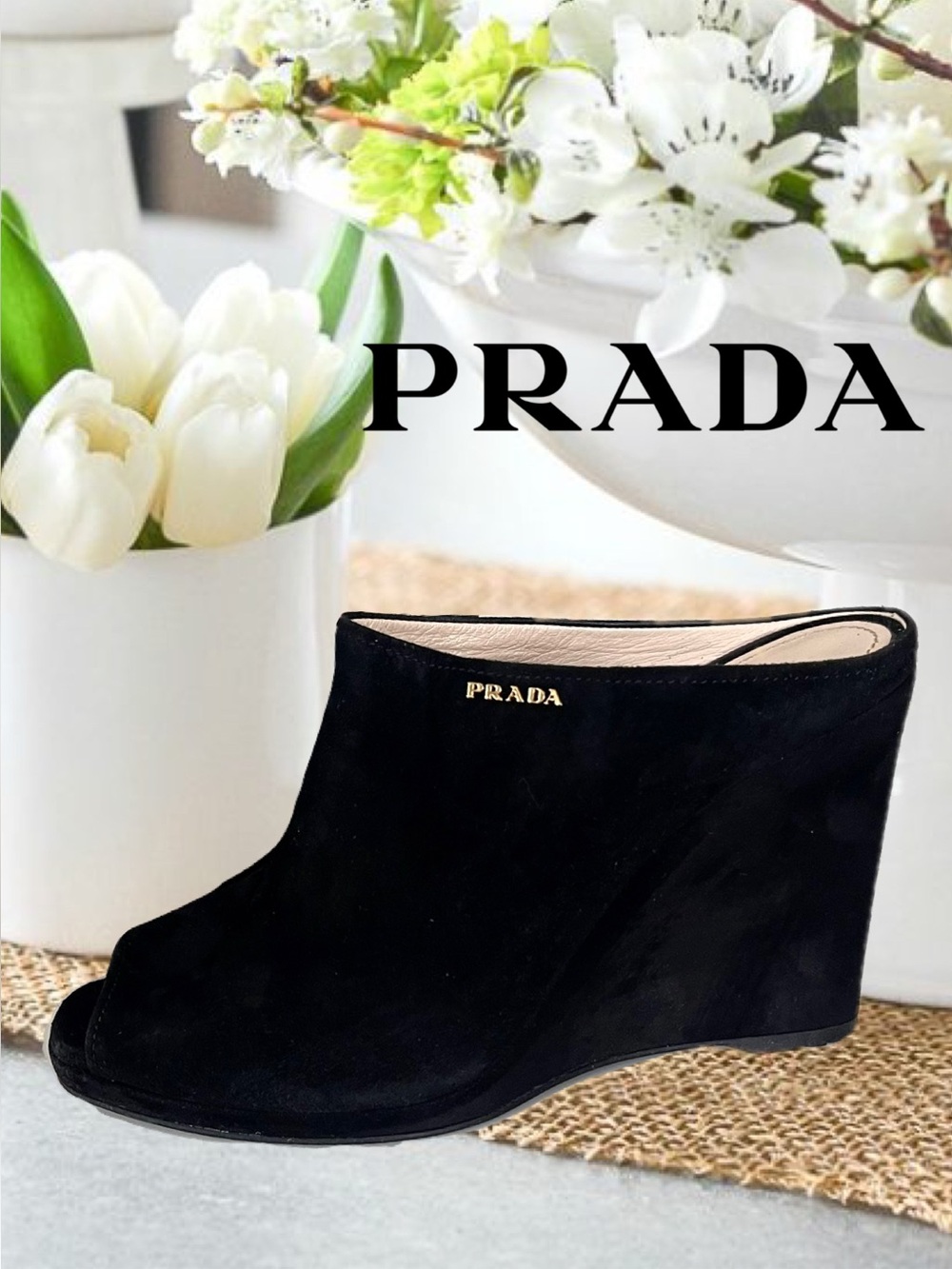 AUTHENTIC PRADA 90’s WEDGE MULES